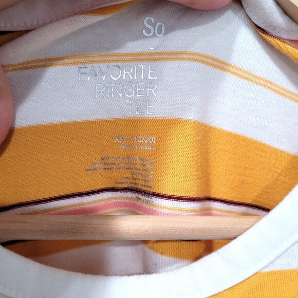 So Favorite Ringer Tee Yellow & White Striped Short Sleeve Shirt Size XXL - Picture 2 of 6